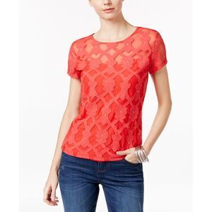 INC International Concepts Petite Embroidered Illusion Top